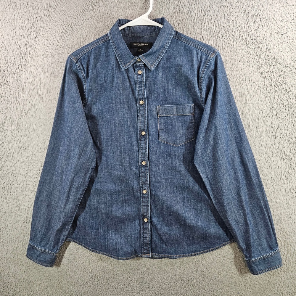 Banana Republic Quinn Fit Denim Button Down Shirt Dark Wash Medium Long Sleeve